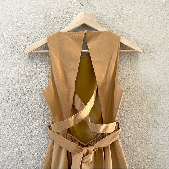 Karen Millen Dress Polished Cotton Cutout Midi Sleeveless Chic Tan Neutral NWT 4 - Picture 9 of 16